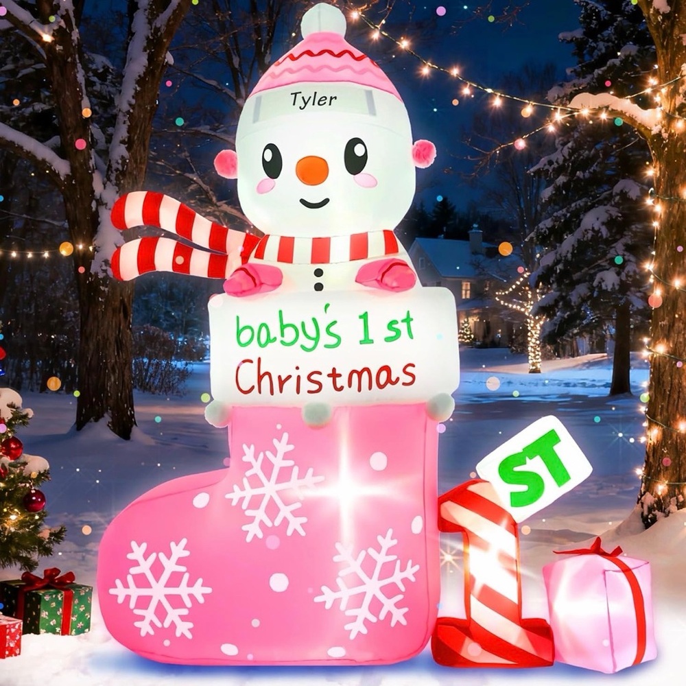6 FT Inflatables Babys First Christmas Stocking Snowman Yard Decor